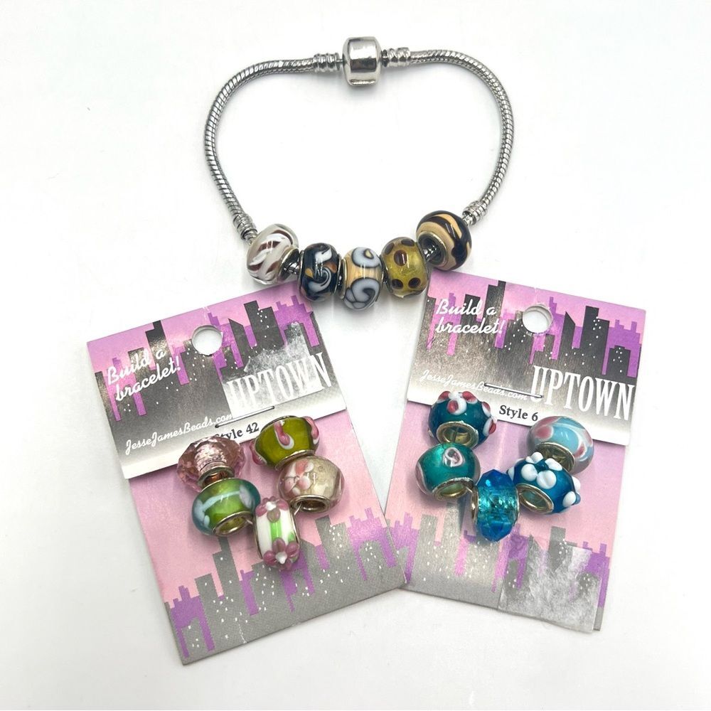 Jesse James Uptown‎ Beads Build A Bracelet -Bracelet & 3 Sets Glass Metal Beads